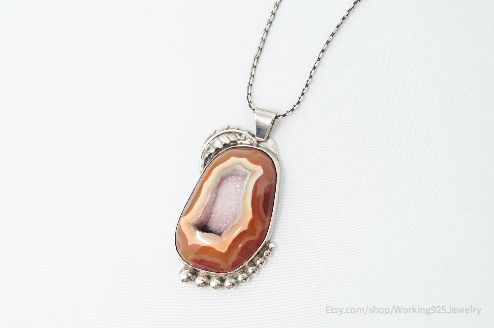 Vintage Signed Native American Crazy Lace Agate Sterling Silver Necklace | Jewelry > Necklaces > Pendants | Wiccan Center