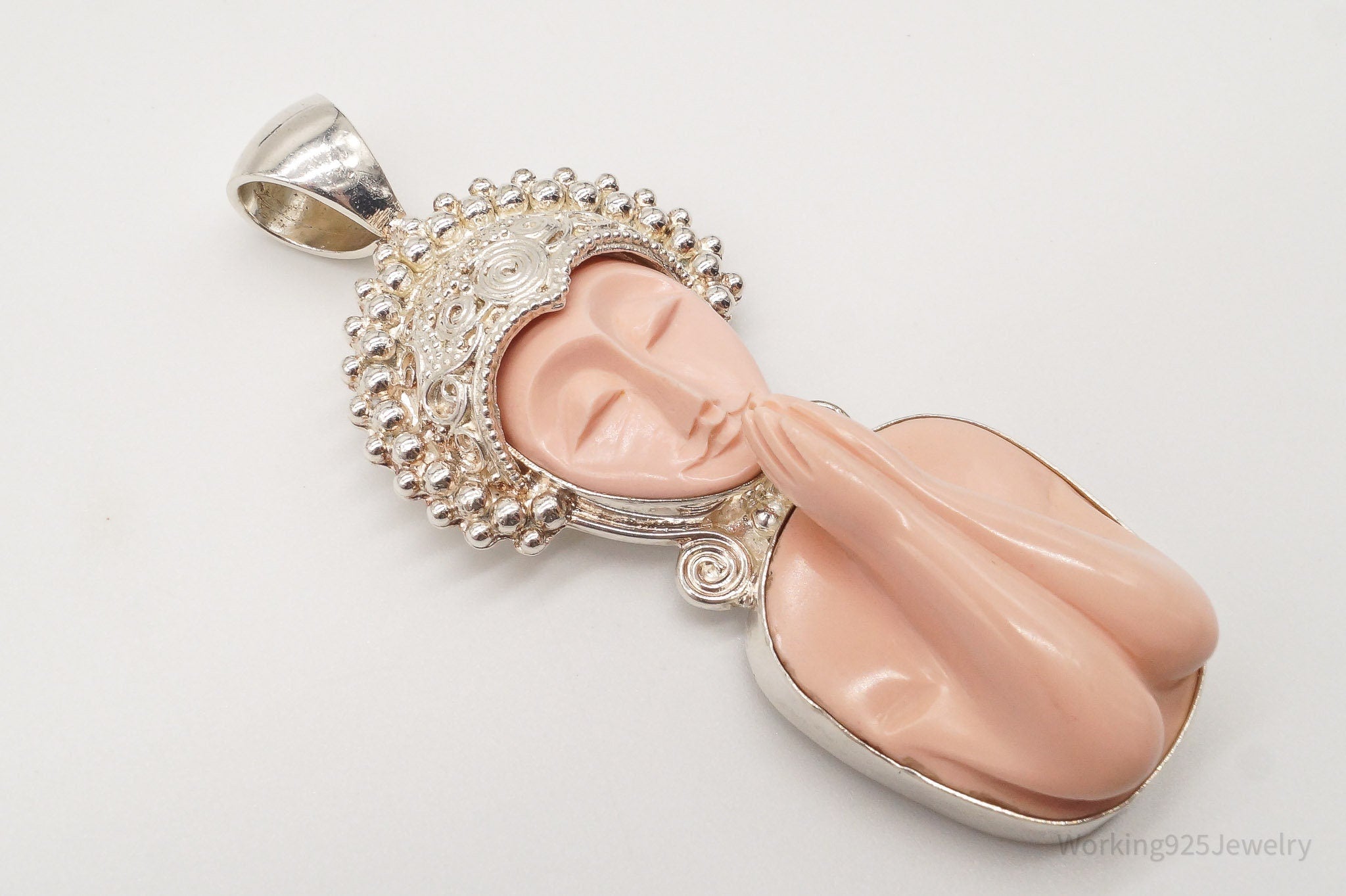 Large Vintage Carved Coral Goddess Sterling Silver Pendant | Jewelry > Necklaces > Pendants | Wiccan Center
