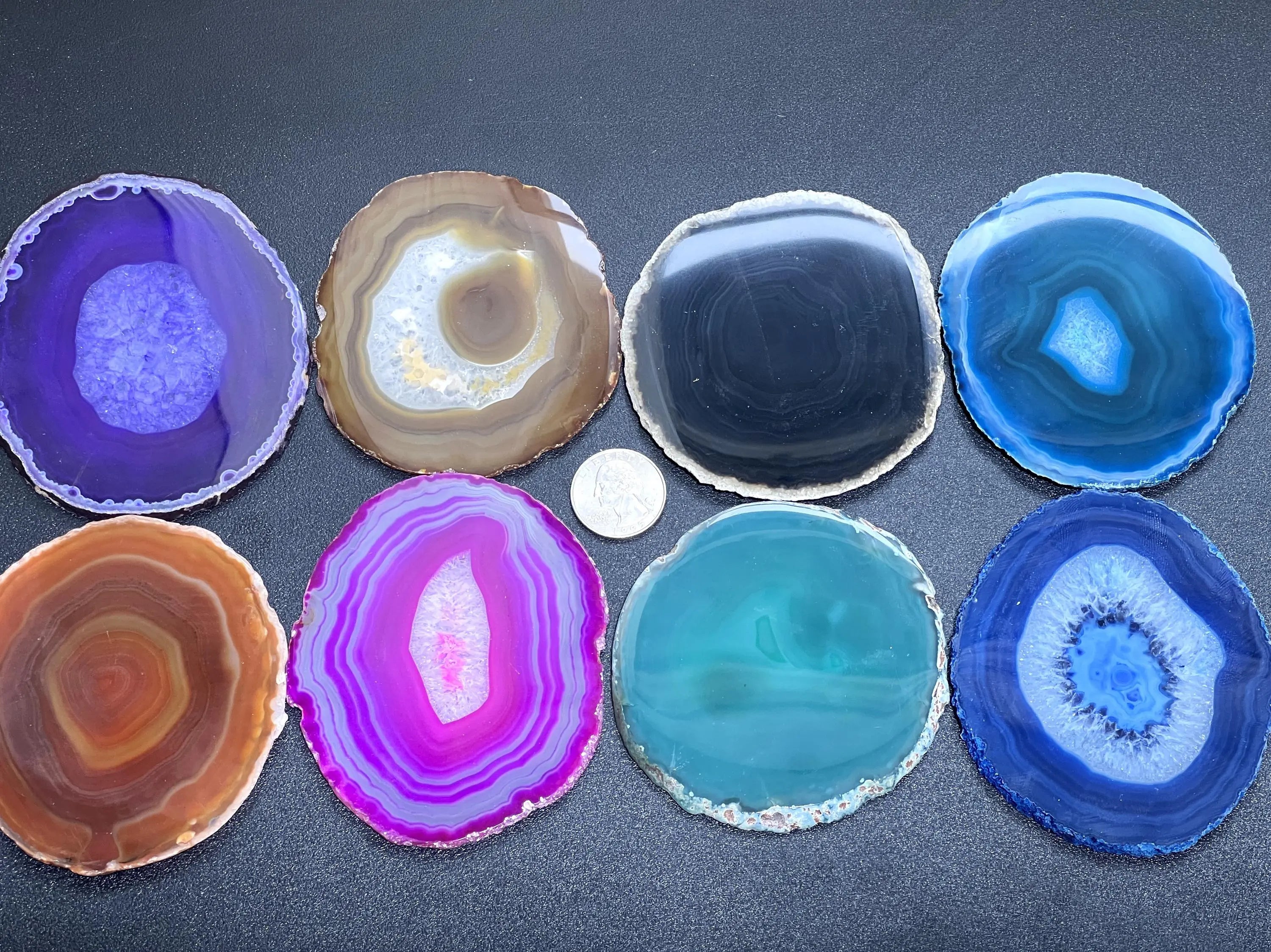Round Circular Agate Slices (1 Pound)(3.5-3.8 Inches)(Size #2) One LB Wholesale Pink Black Blue Teal Pink Purple Red Mixed Colors Amazing Crystals