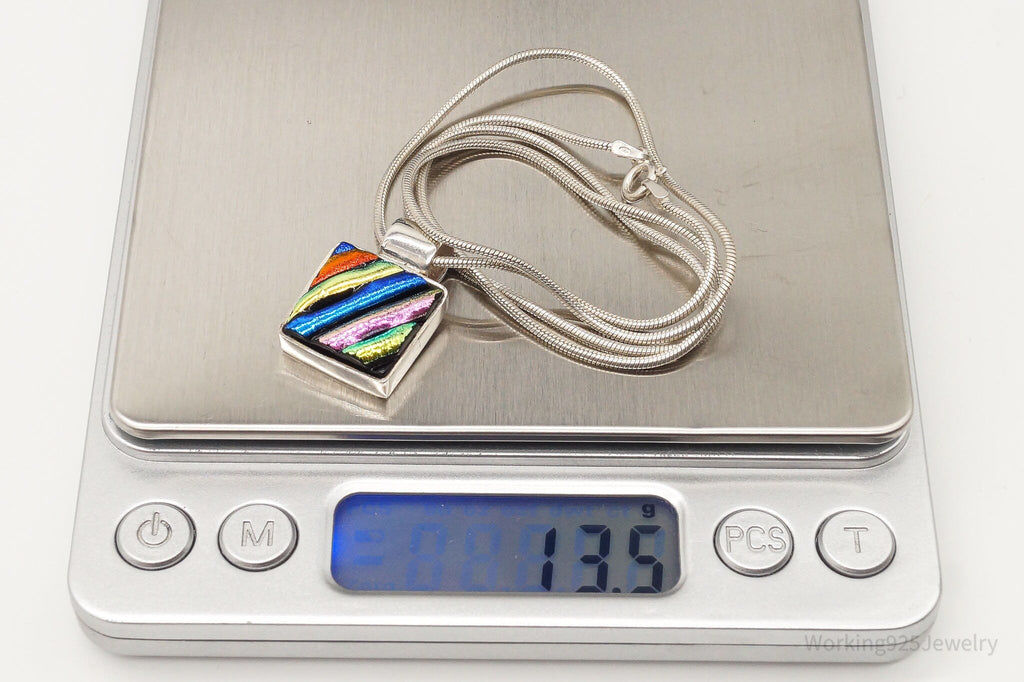 Vintage Rainbow Dichroic Glass Sterling Silver Necklace | Jewelry > Necklaces > Pendants | Wiccan Center