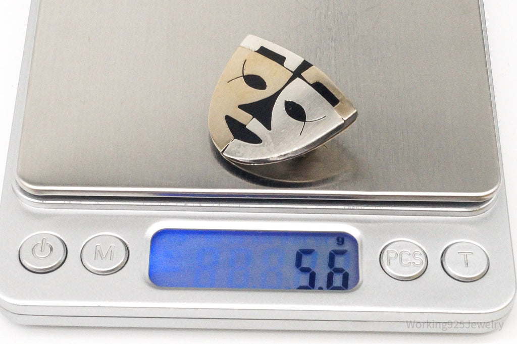 Large Vintage Mexico Warrior Tribal Mask Sterling Silver Two Tone Brooch Pin | Jewelry > Brooches, Pins & Clips | Wiccan Center