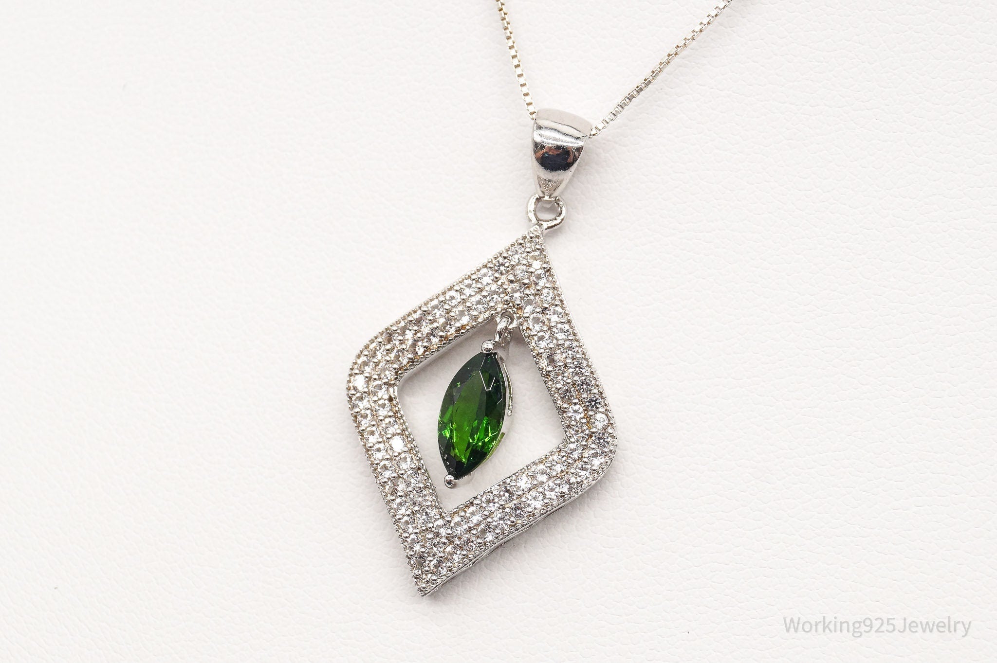 Vintage Lab Emerald Cubic Zirconia Sterling Silver Necklace | Jewelry > Necklaces > Pendants | Wiccan Center