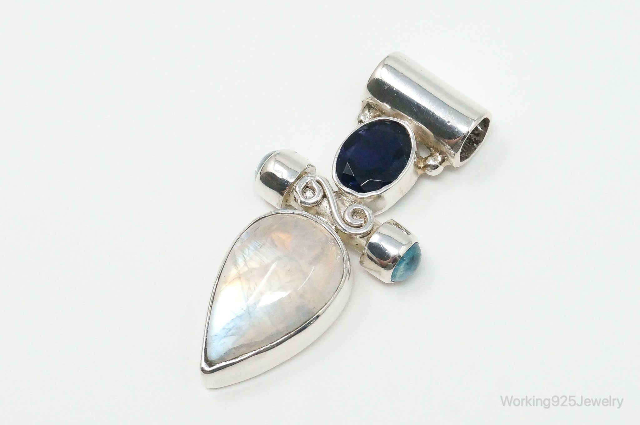 Large Vintage SJ Amethyst Blue Topaz Moonstone Sterling Silver Pendant | Jewelry > Necklaces > Pendants | Wiccan Center