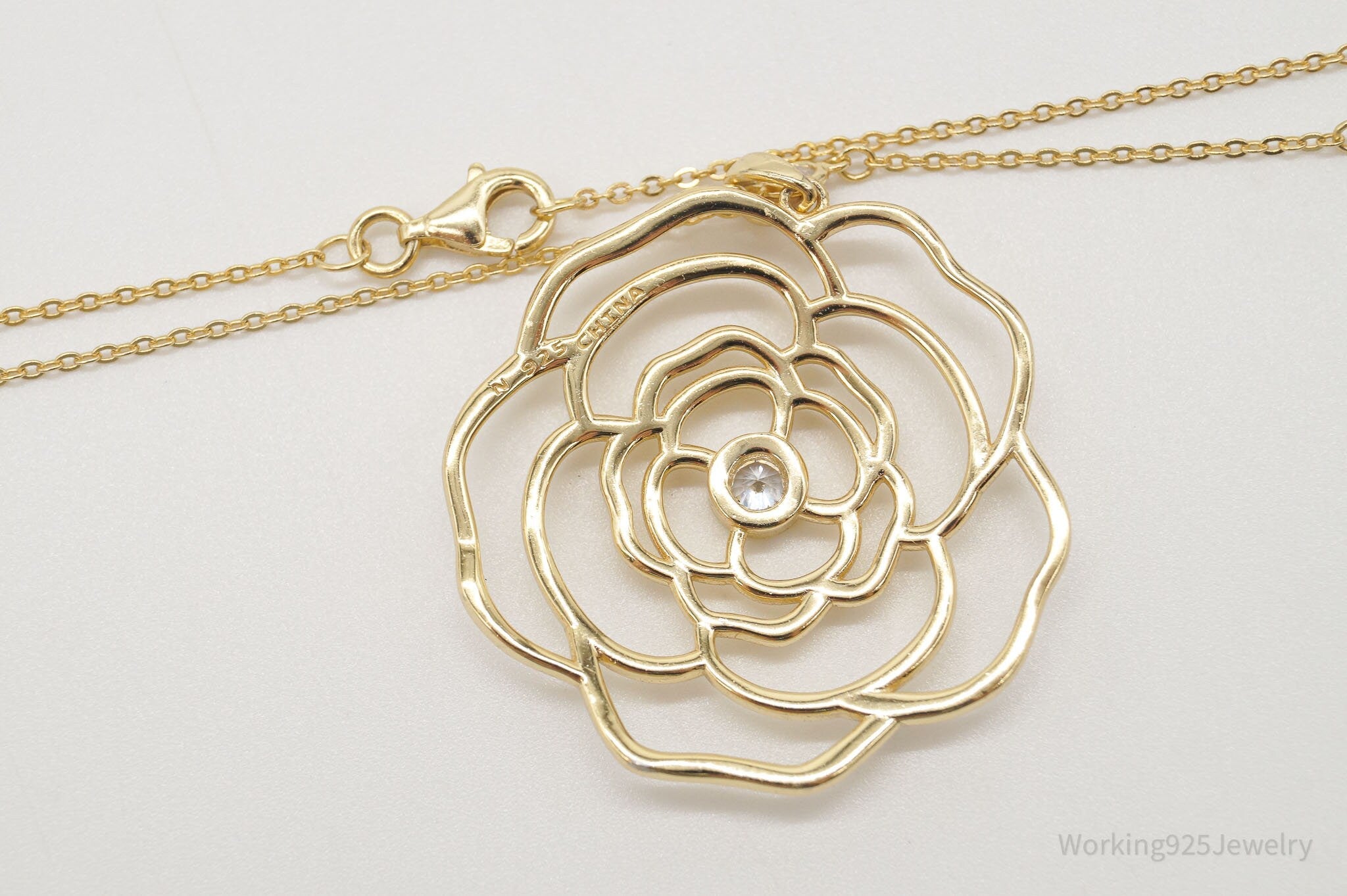 Vintage Cubic Zirconia Gold Vermeil Sterling Silver Flower Necklace 18" | Jewelry > Necklaces > Pendants | Wiccan Center
