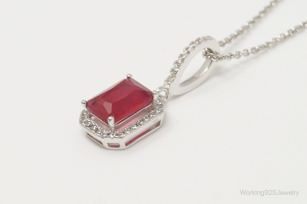 Vintage Art Deco Ruby Cubic Zirconia Sterling Silver Necklace | Jewelry > Necklaces > Pendants | Wiccan Center