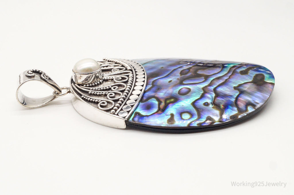 Vintage Designer Merav Large Abalone Shell Pearl Sterling Silver Pendant | Jewelry > Necklaces > Pendants | Wiccan Center