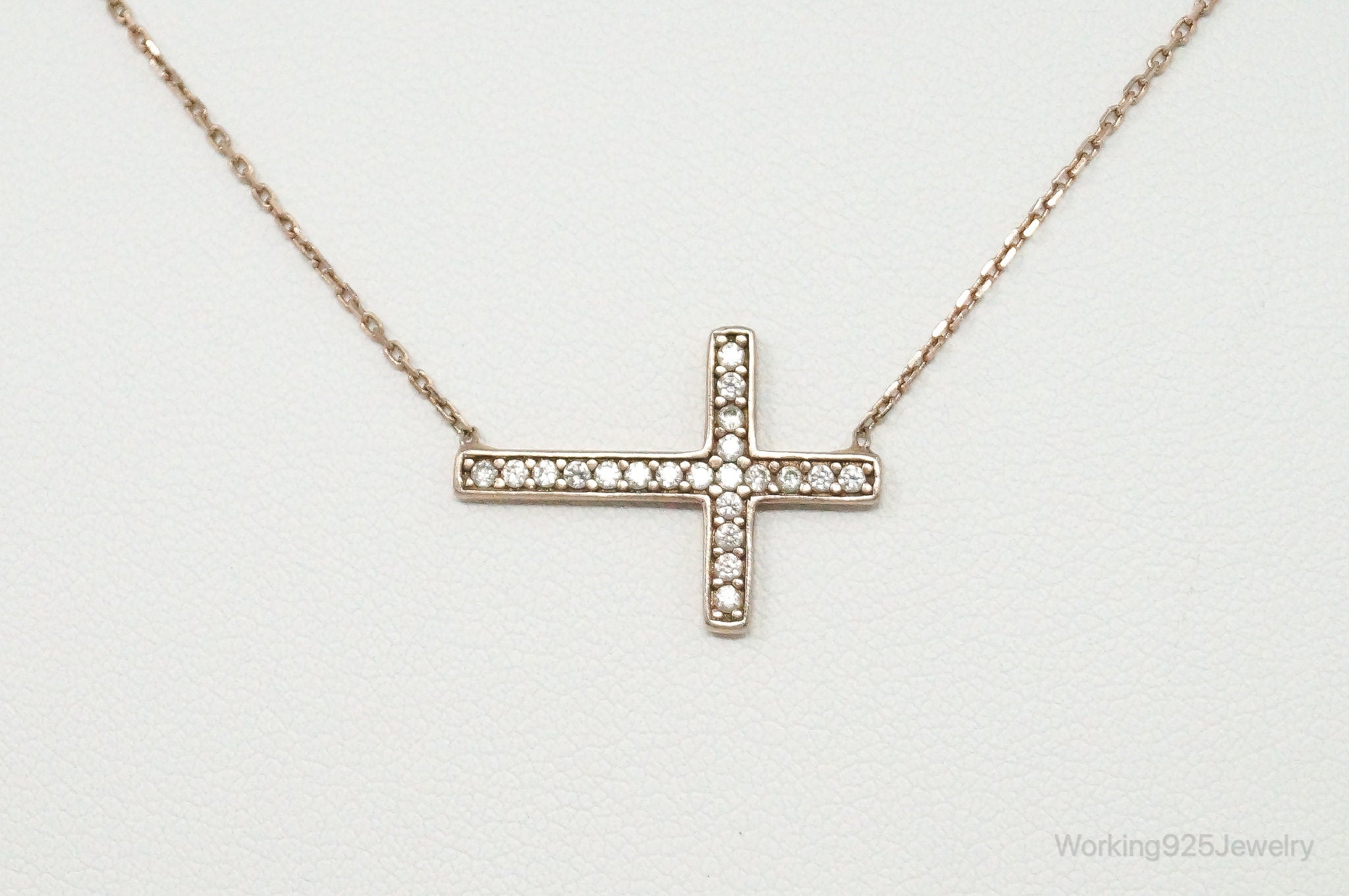 Vintage Cubic Zirconia Rose Gold Vermeil Sterling Silver Cross Necklace | Jewelry > Necklaces > Pendants | Wiccan Center