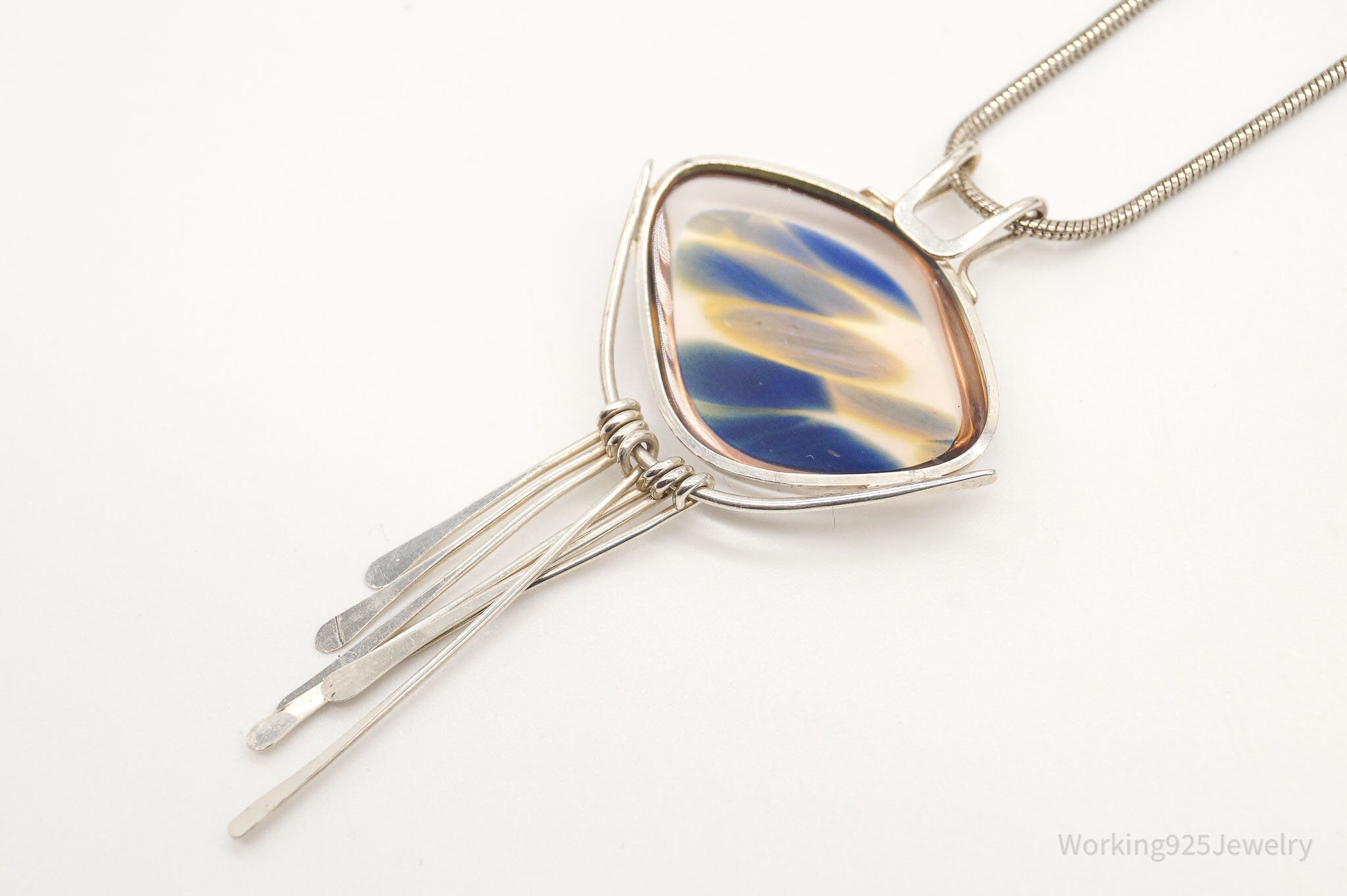 Vintage Large Glass Modernist Silver Necklace | Jewelry > Necklaces > Pendants | Wiccan Center