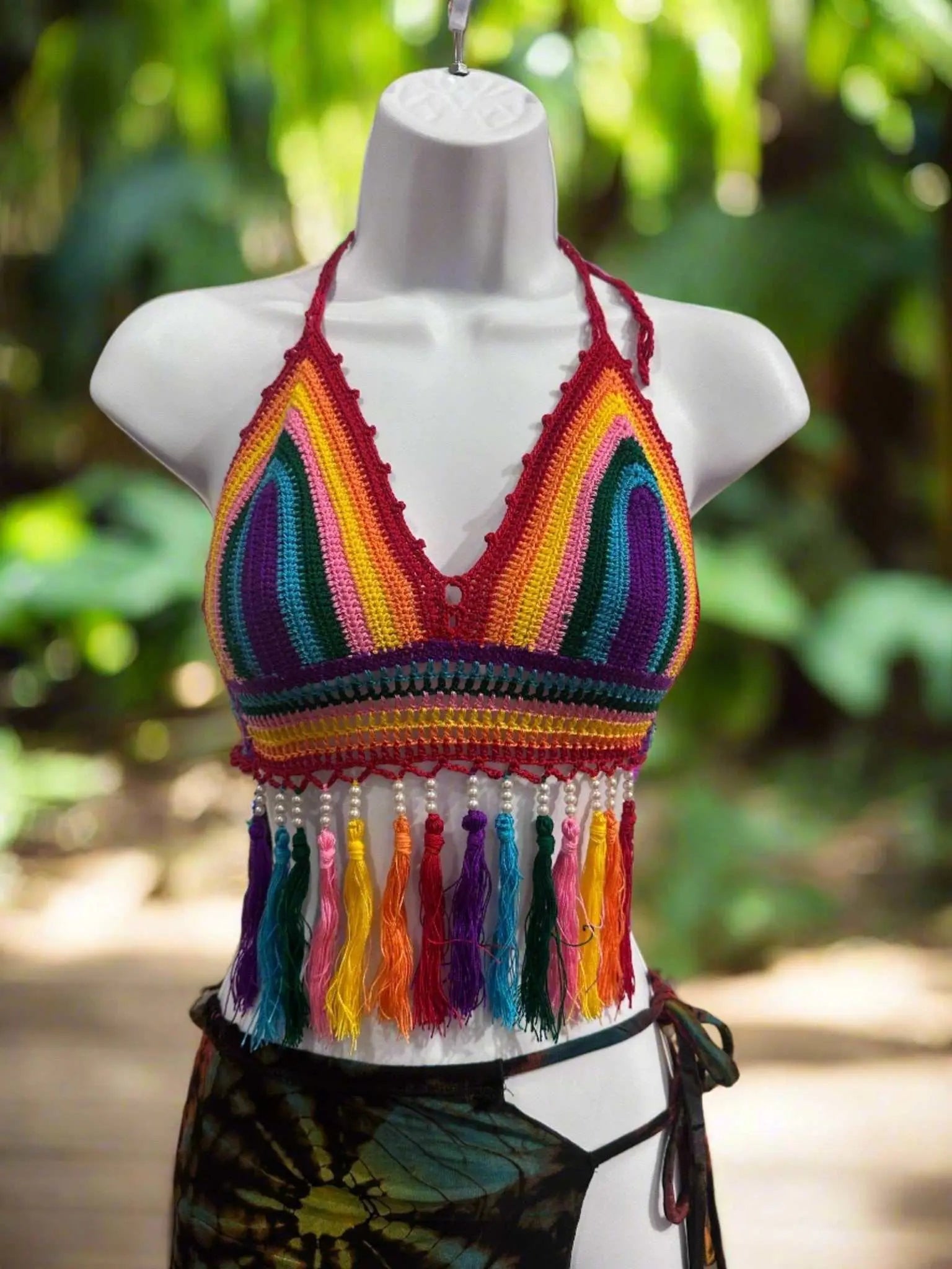Rainbow Pride Bikini Top with Pearls and Fringe ROAD ONLY | Apparel | Wiccan Center