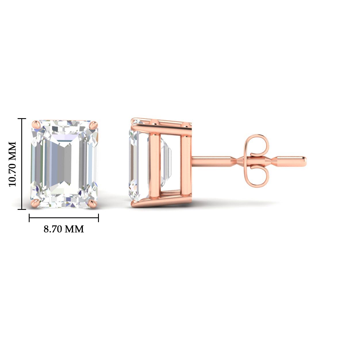 IGI Certified Emerald Cut Diamond Solitaire Stud Earrings