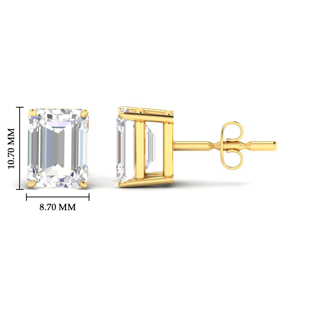 IGI Certified Emerald Cut Diamond Solitaire Stud Earrings