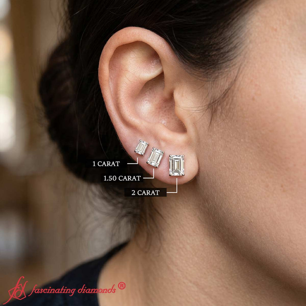 IGI Certified Emerald Cut Diamond Solitaire Stud Earrings