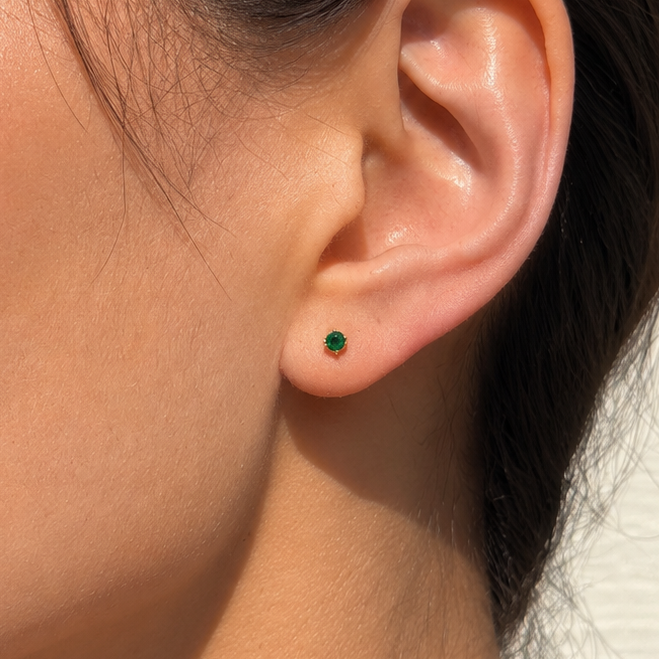 14K GF Swarovski emerald green stud earrings