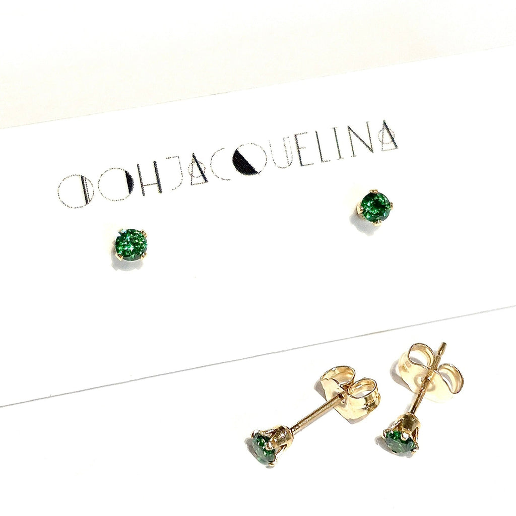 14K GF Swarovski emerald green stud earrings