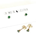 14K GF Swarovski emerald green stud earrings