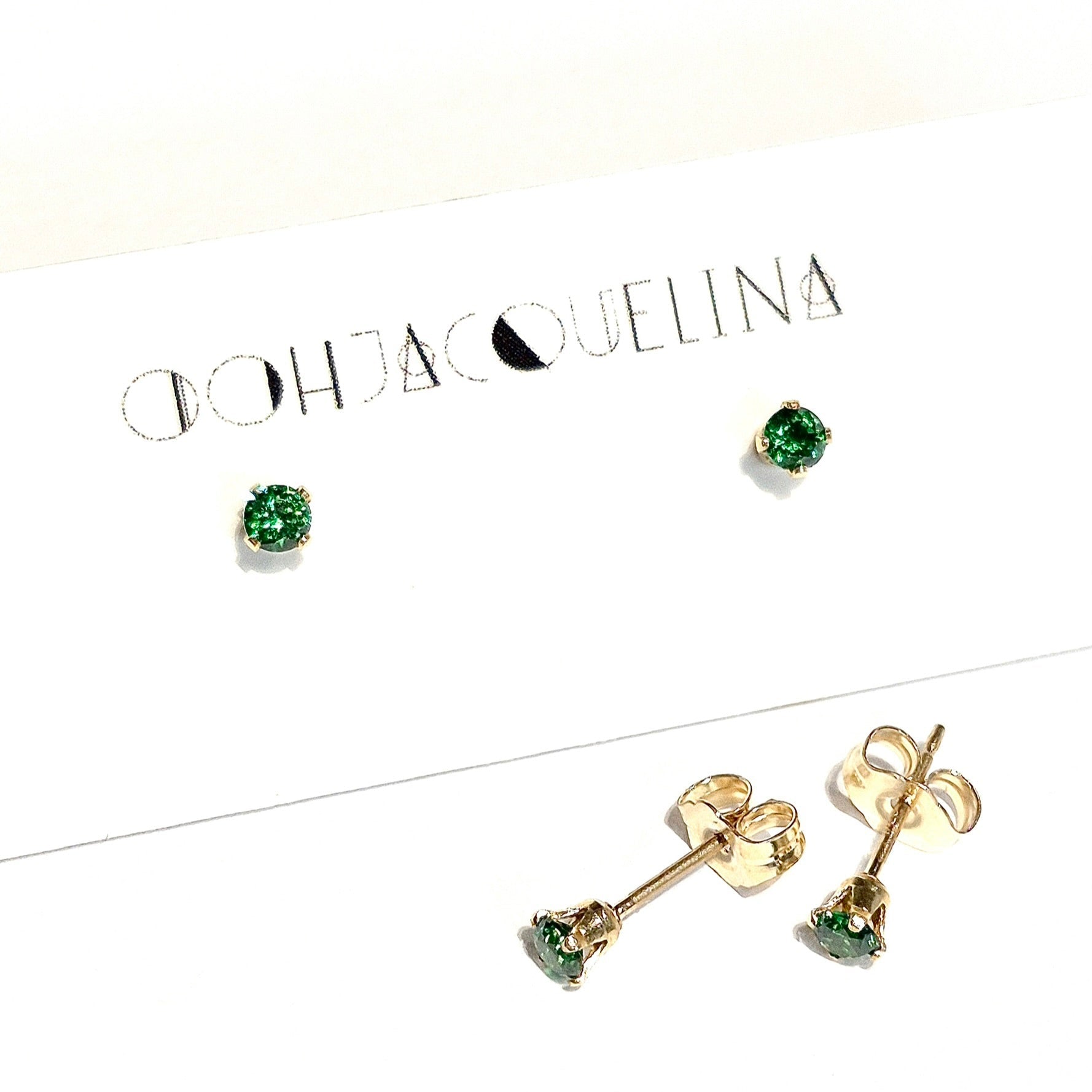 14K GF Swarovski emerald green stud earrings