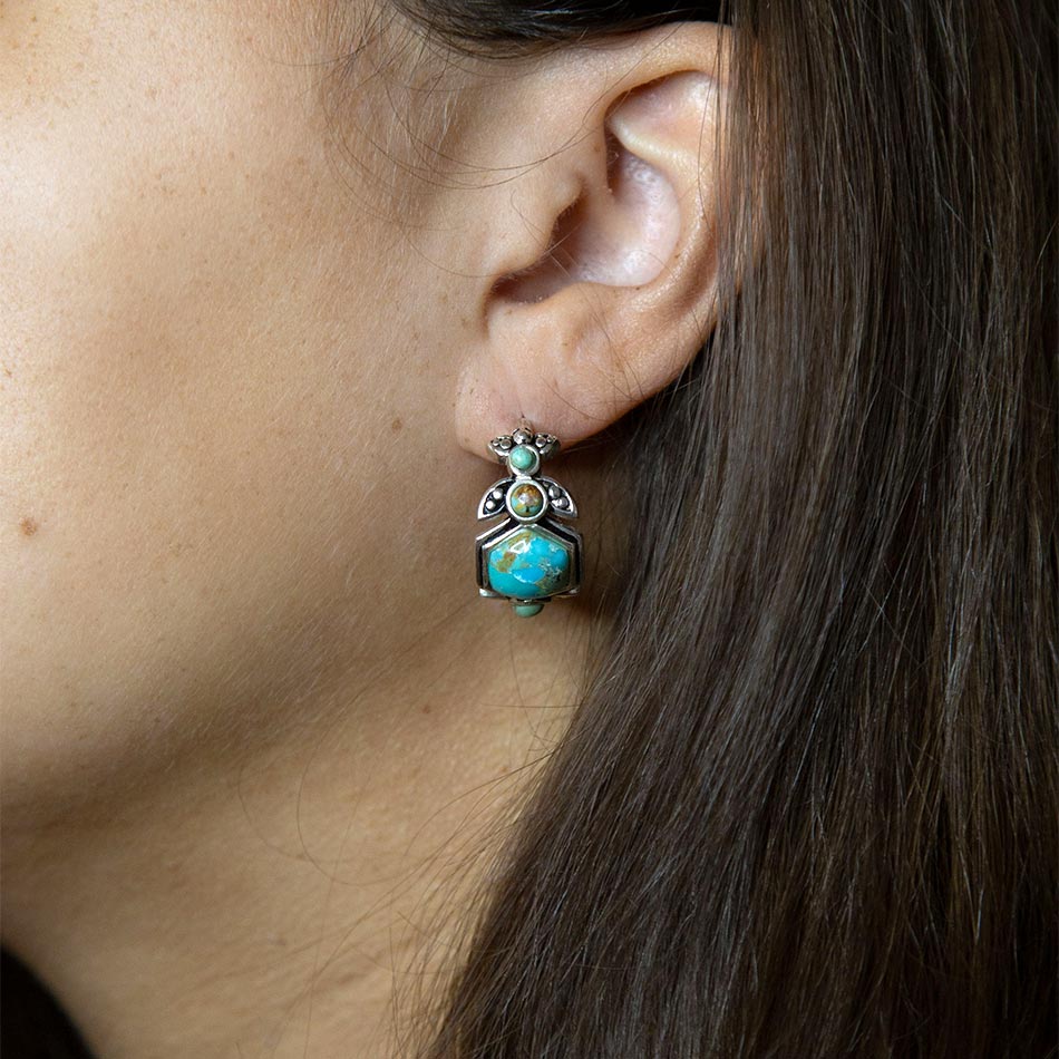 Emile Blue Turquoise Sterling Silver Hoop Earrings | Earrings | Wiccan Center