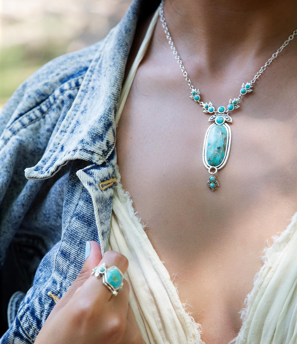 Emile Sterling Silver and Blue Turquoise Pendant Necklace | Necklaces | Wiccan Center