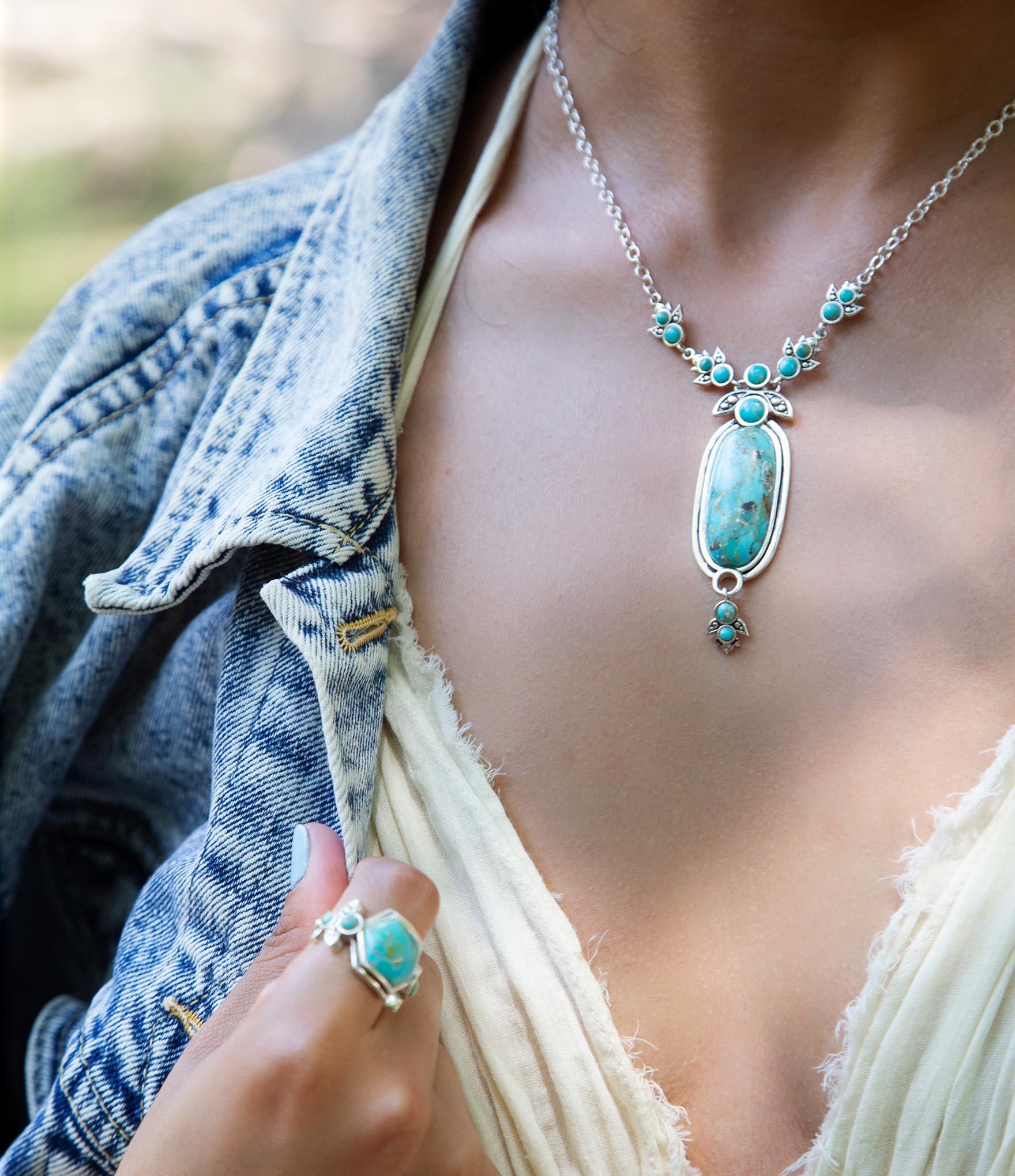 Emile Sterling Silver and Blue Turquoise Pendant Necklace | Necklaces | Wiccan Center