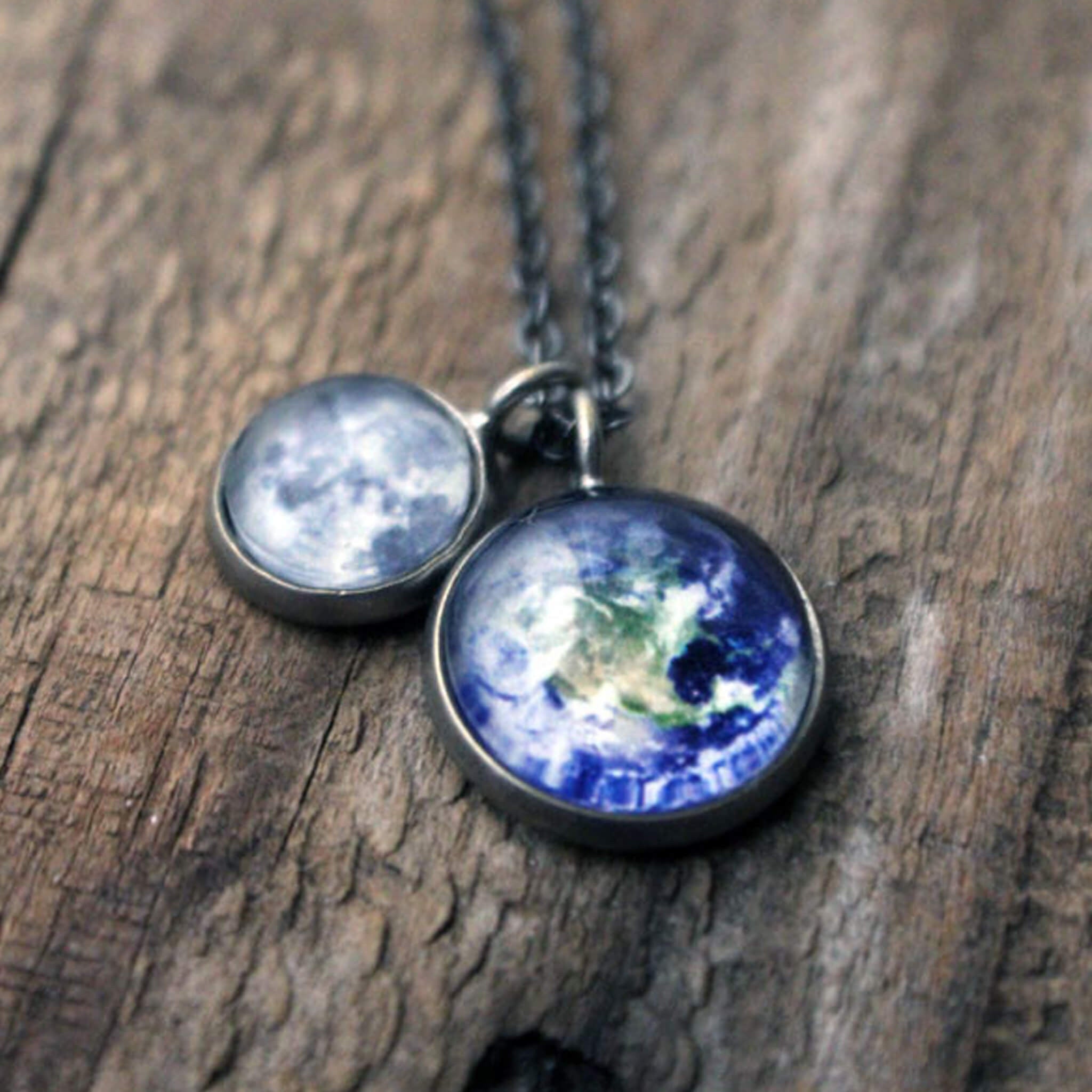 Earth and Moon Layered Space Necklace | Necklace | Wiccan Center