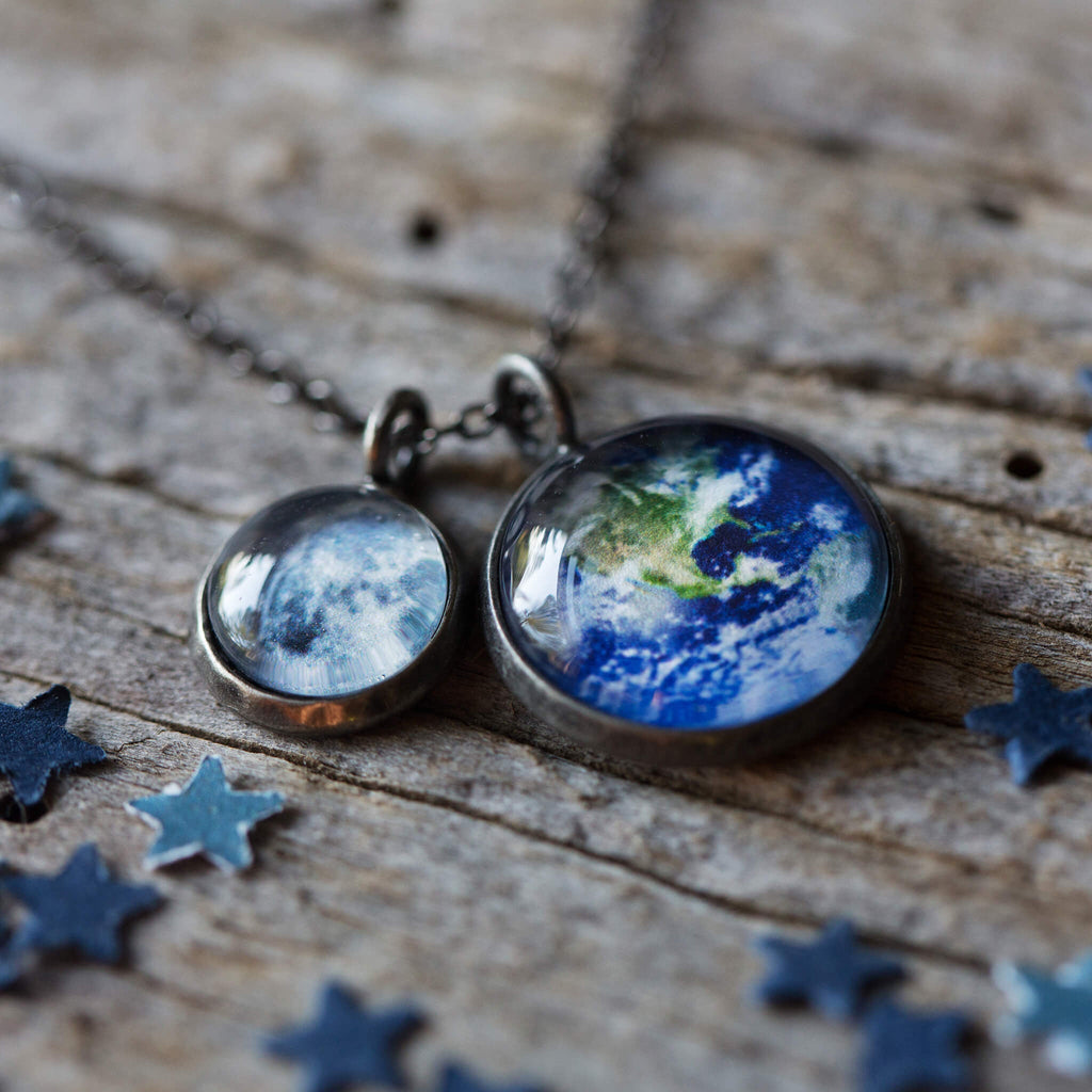 Earth and Moon Layered Space Necklace | Necklace | Wiccan Center