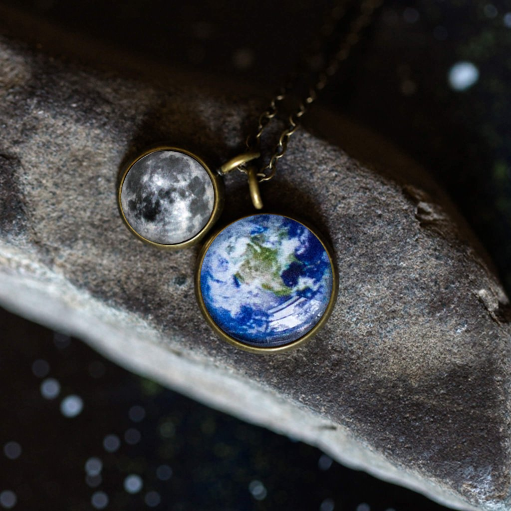 Earth and Moon Layered Space Necklace | Necklace | Wiccan Center