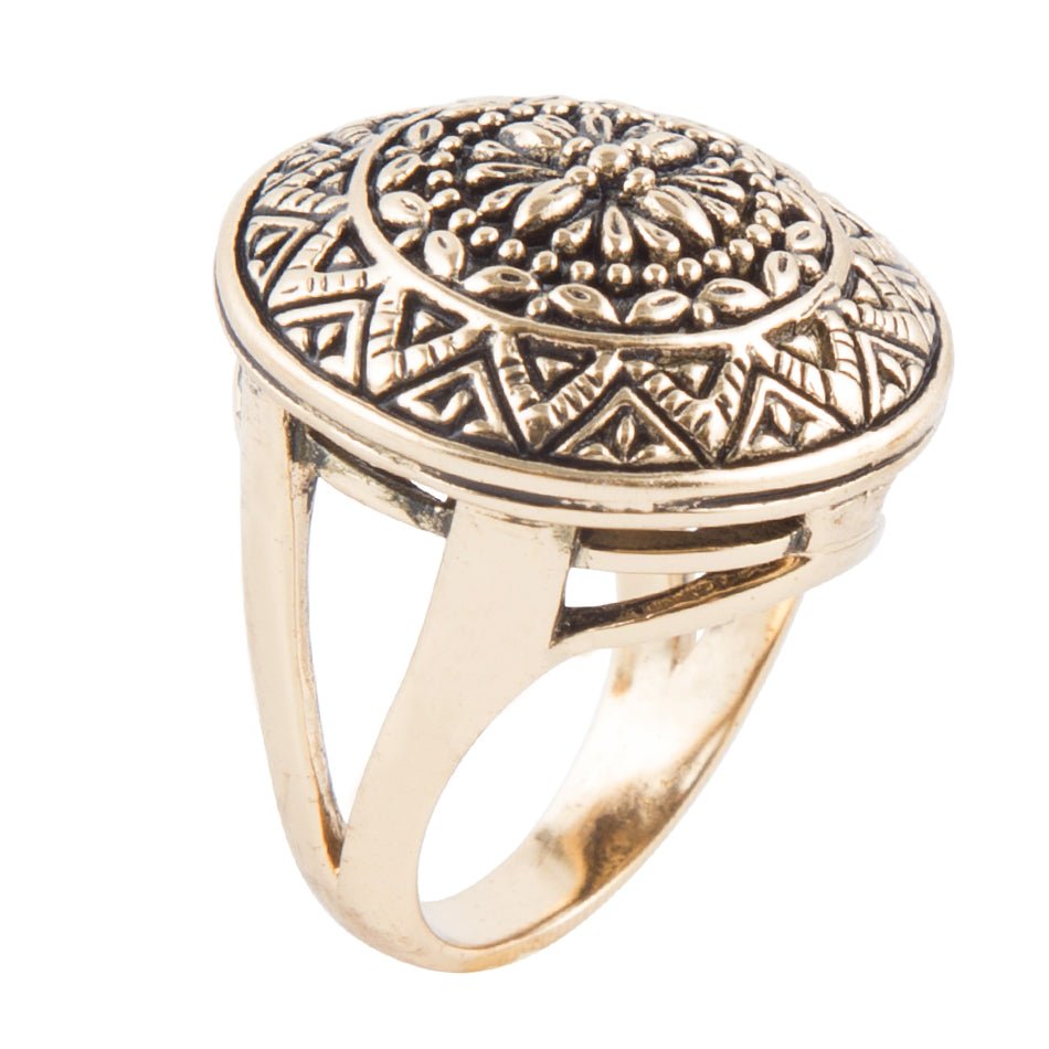 Engraved Golden Bronze Statement Ring | Rings | Wiccan Center