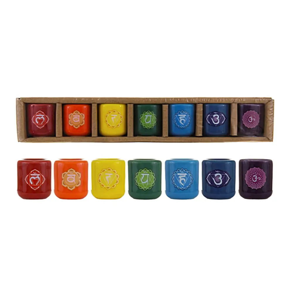 Ceramic Chime Candle Holder - Chakra (Set of 7) | Candle Holder | Wiccan Center