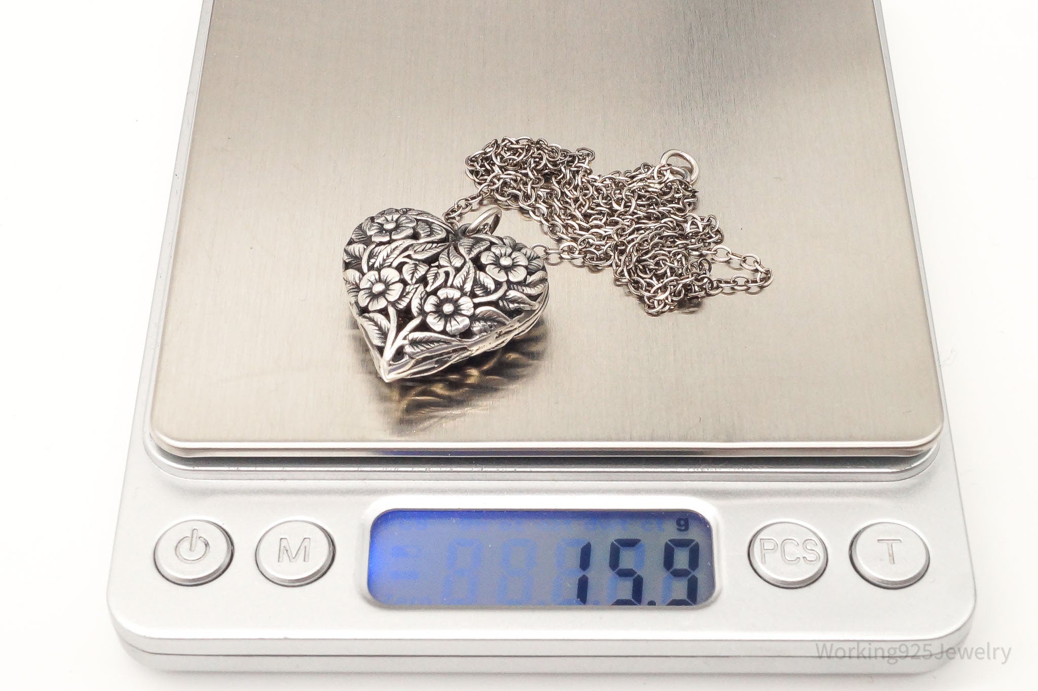 Vintage Large Heart and Flowers Sterling Silver Necklace | Jewelry > Necklaces > Pendants | Wiccan Center