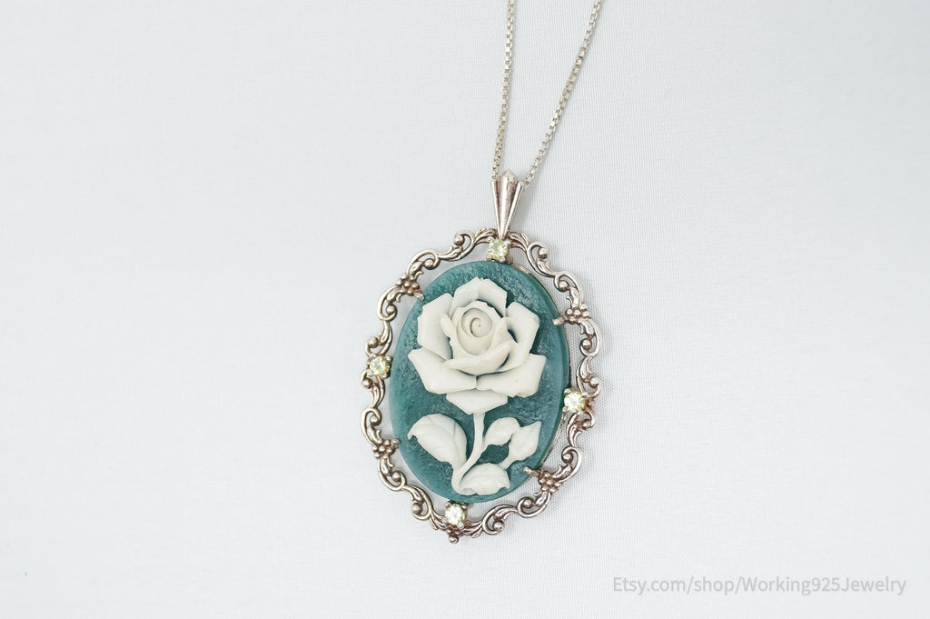 Vintage Carved Flower Dyed Fossil Sterling Silver Necklace | Jewelry > Necklaces > Pendants | Wiccan Center