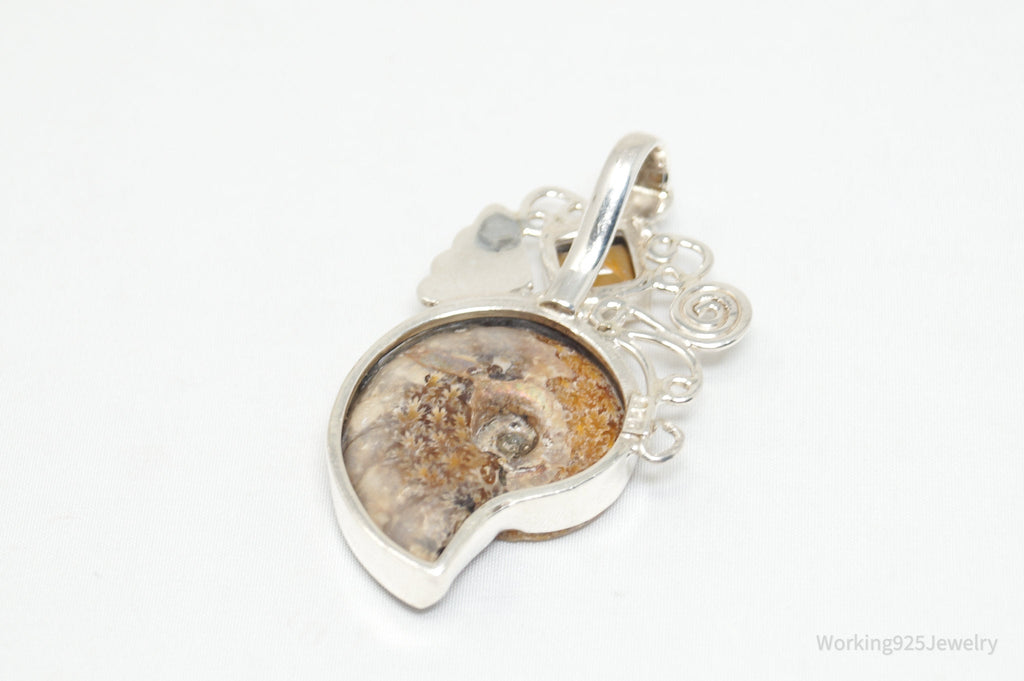 Vintage Large Ammonite Fossil Shell Citrine Sterling Silver Necklace Pendant | Jewelry > Necklaces > Pendants | Wiccan Center