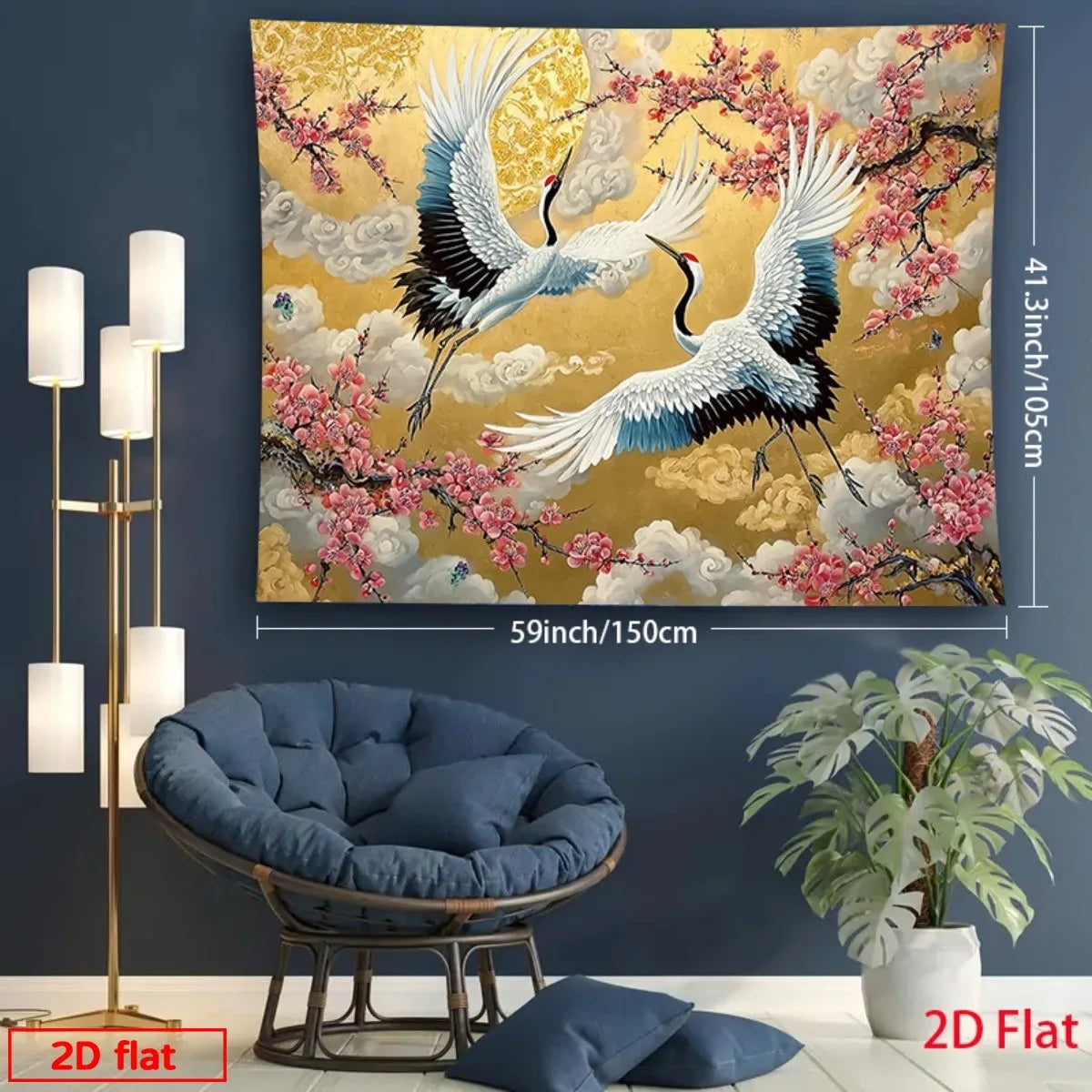 Majestic Birds & Cherry Blossom Wall Tapestry | Luxury Gold Asian Art Hanging | Tapestry | Wiccan Center