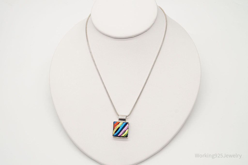 Vintage Rainbow Dichroic Glass Sterling Silver Necklace | Jewelry > Necklaces > Pendants | Wiccan Center