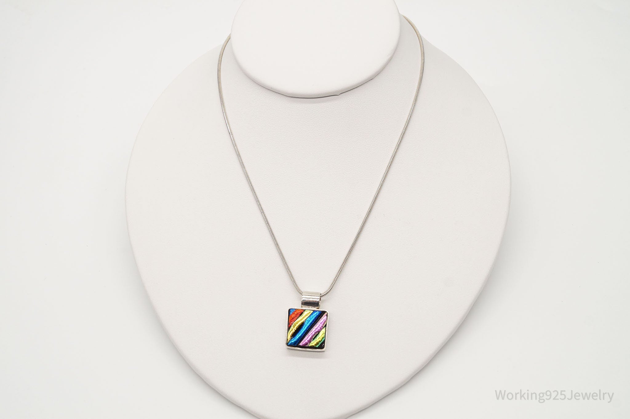 Vintage Rainbow Dichroic Glass Sterling Silver Necklace | Jewelry > Necklaces > Pendants | Wiccan Center
