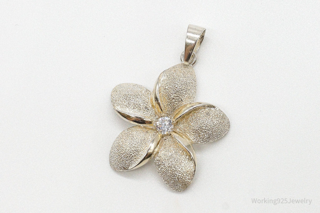 Large Vintage Cubic Zirconia Flower Sterling Silver Pendant | Jewelry > Necklaces > Pendants | Wiccan Center