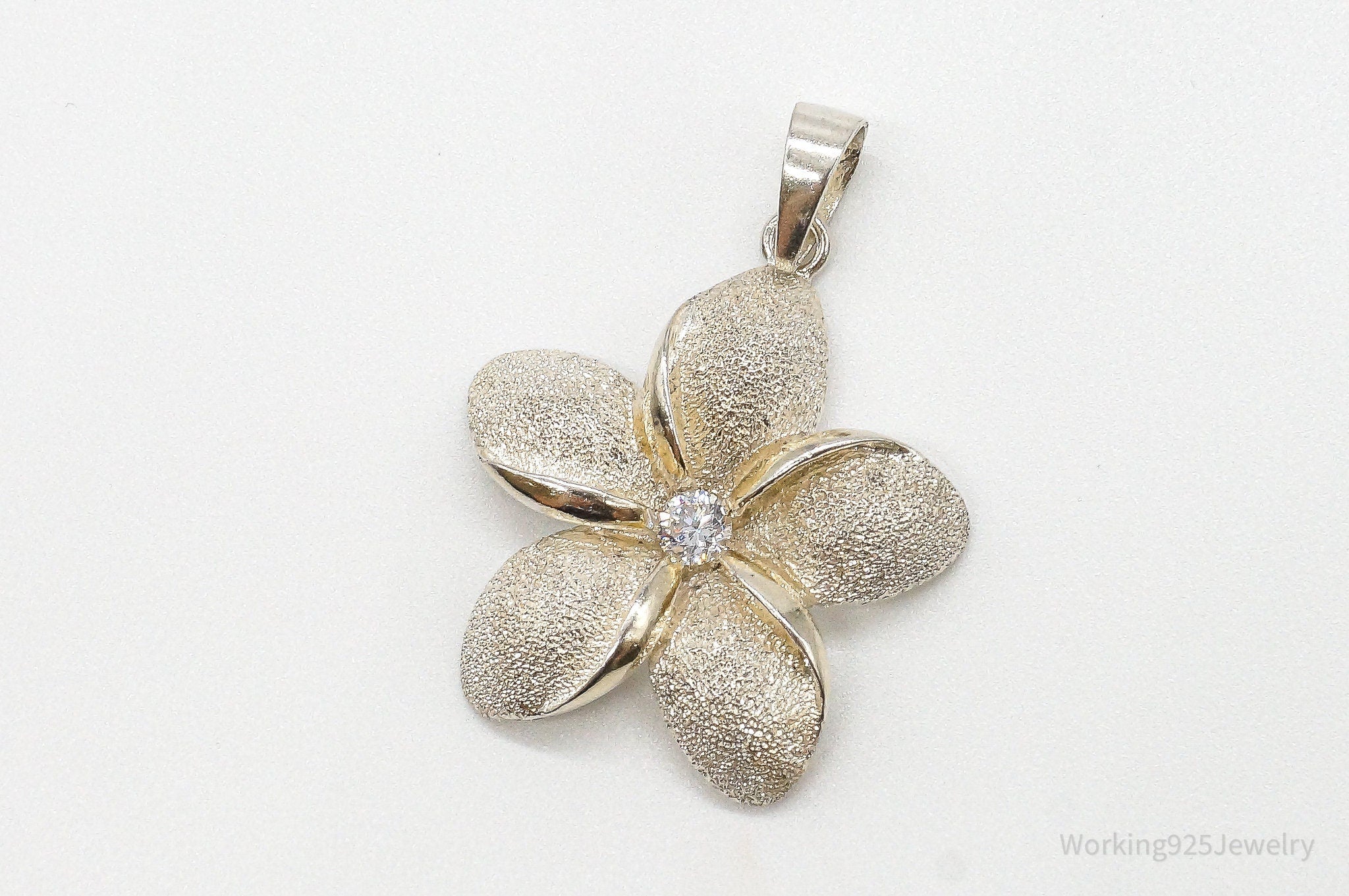 Large Vintage Cubic Zirconia Flower Sterling Silver Pendant | Jewelry > Necklaces > Pendants | Wiccan Center
