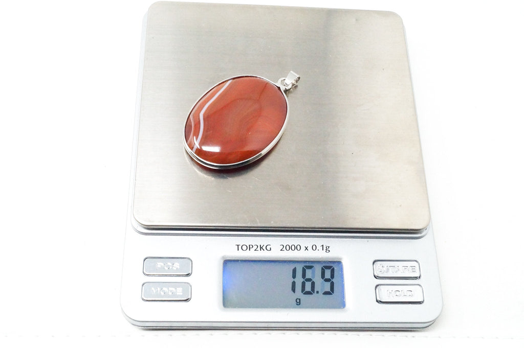 Vintage Large Red Lace Agate 18K White Gold Plated Sterling Silver Pendant | Jewelry > Necklaces > Pendants | Wiccan Center
