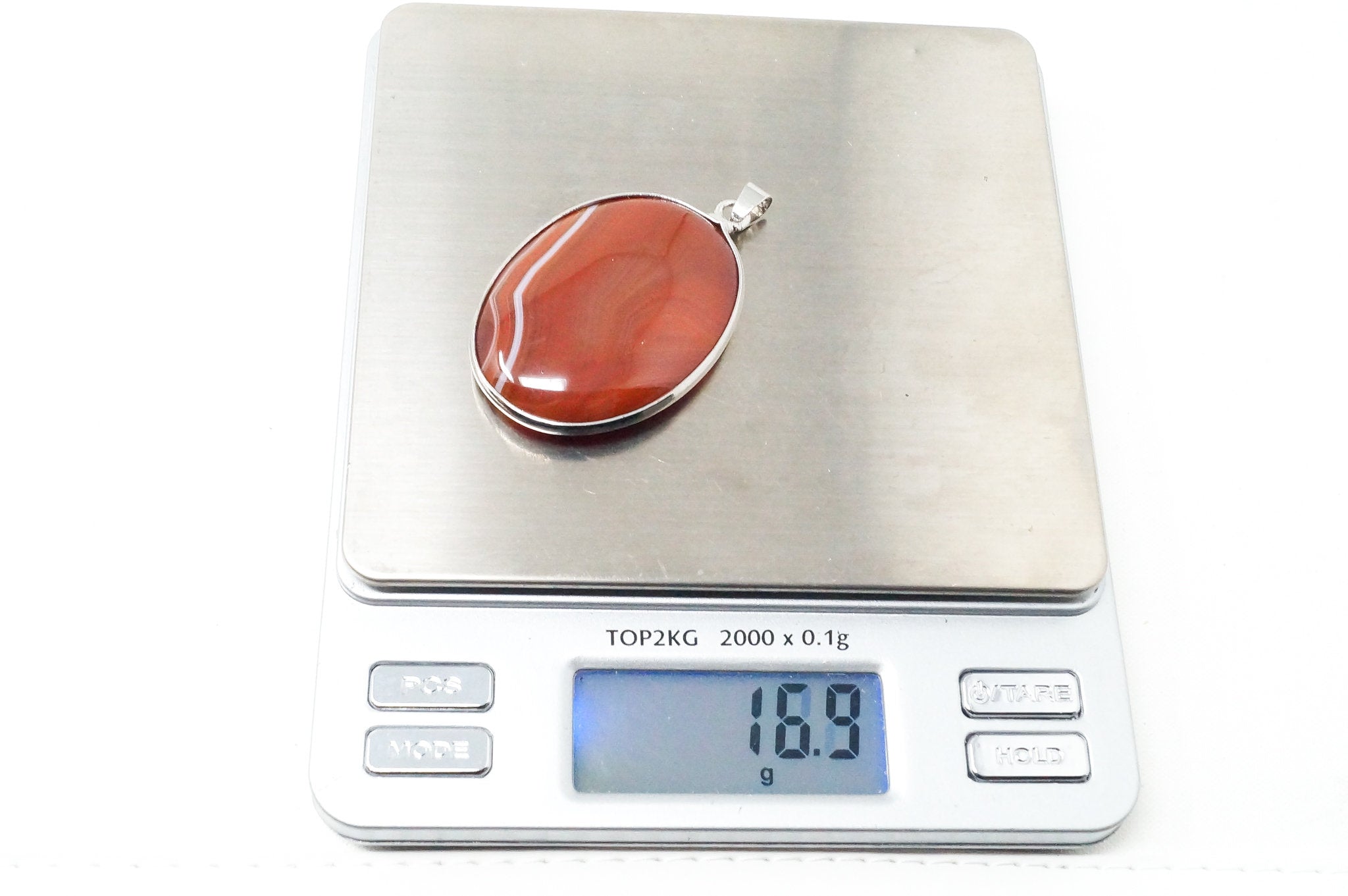 Vintage Large Red Lace Agate 18K White Gold Plated Sterling Silver Pendant | Jewelry > Necklaces > Pendants | Wiccan Center