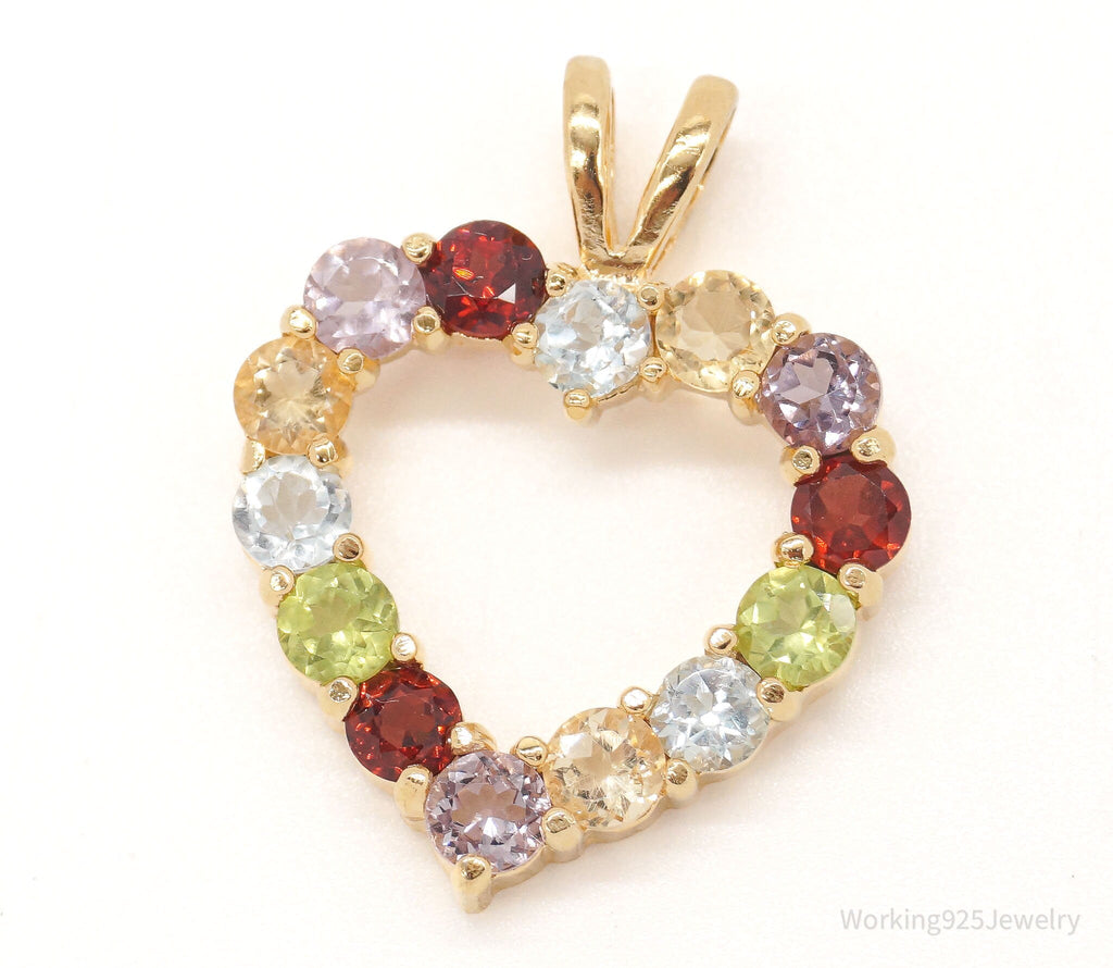 Designer Multi Gemstone Gold Vermeil Sterling Silver Heart Pendant | Jewelry > Necklaces > Pendants | Wiccan Center
