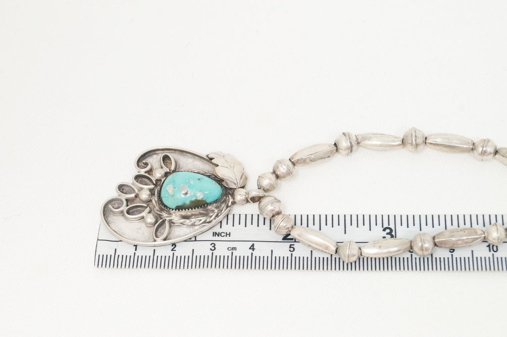 Vintage Native American Signed MV Turquoise Rope Sterling Silver Necklace | Jewelry > Necklaces > Pendants | Wiccan Center