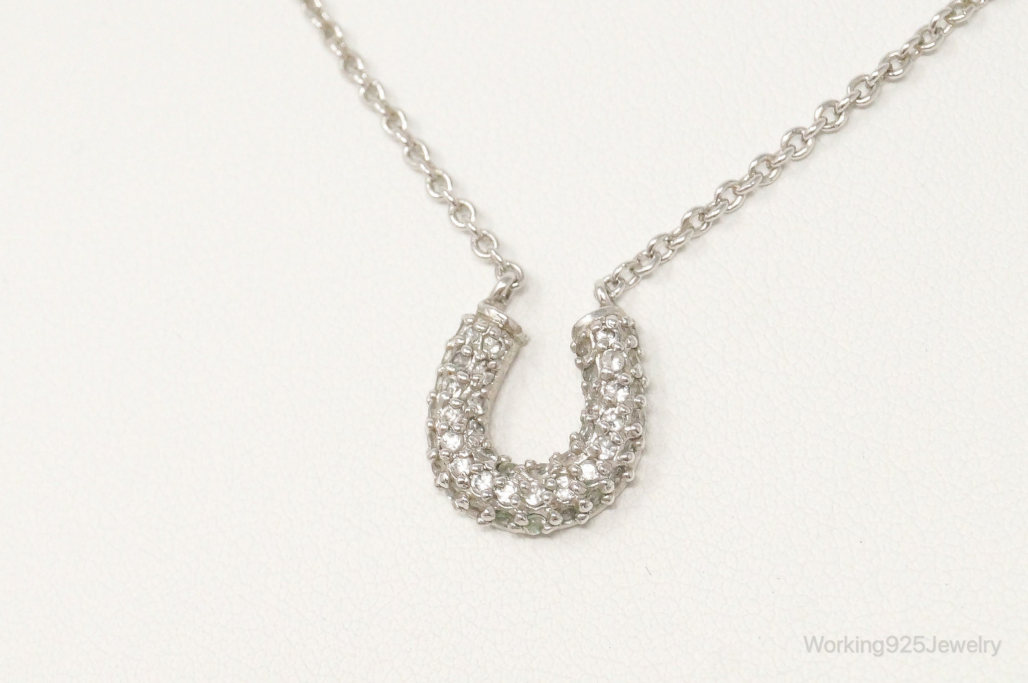 Horse Shoe Cubic Zirconia Sterling Silver Necklace | Jewelry > Necklaces > Pendants | Wiccan Center
