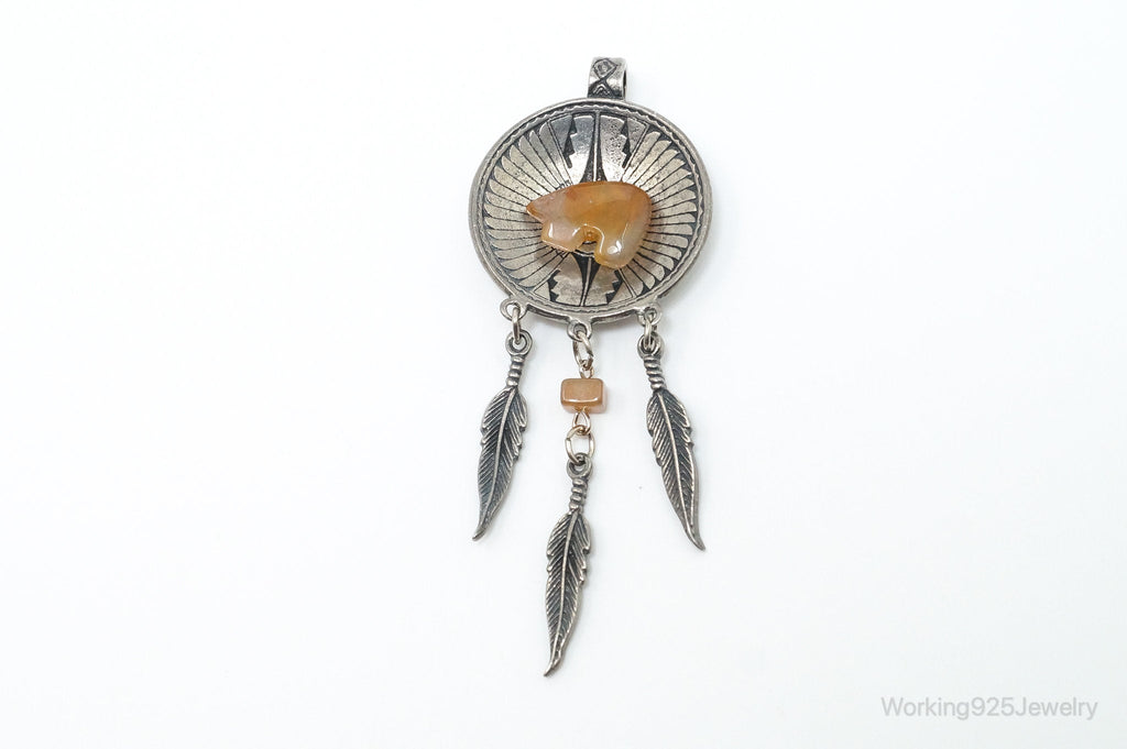 Large Vintage Native American Orange Agate Bear Sterling Silver Pendant | Jewelry > Necklaces > Pendants | Wiccan Center