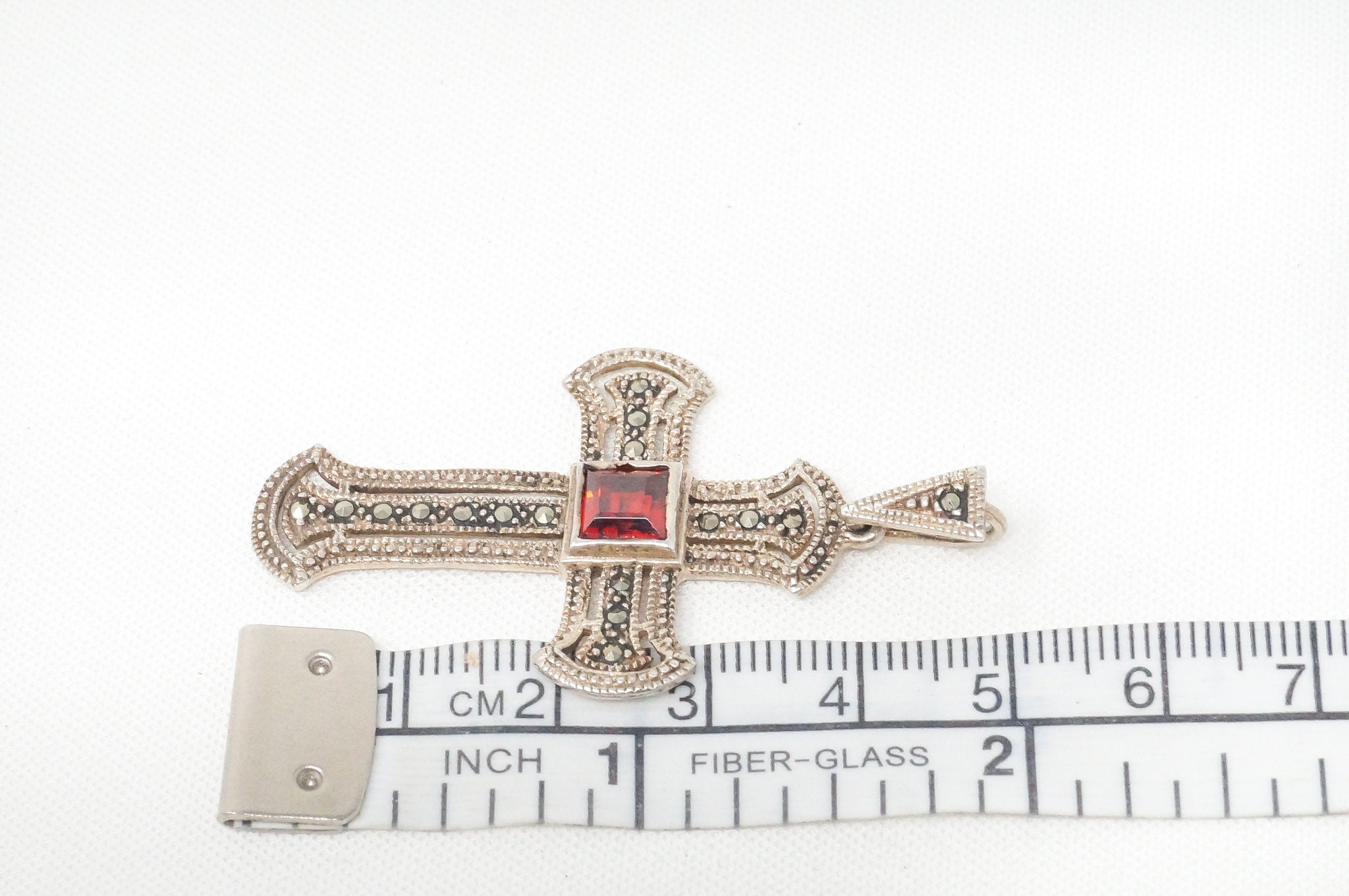 Vintage Garnet Marcasite Cross Sterling Silver Necklace Pendant | Jewelry > Necklaces > Pendants | Wiccan Center