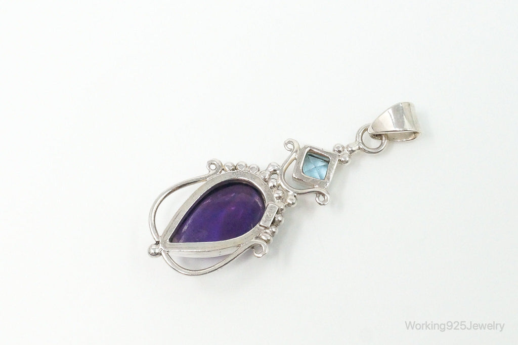 Large Vintage Blue Topaz Amethyst Sterling Silver Pendant | Jewelry > Necklaces > Pendants | Wiccan Center