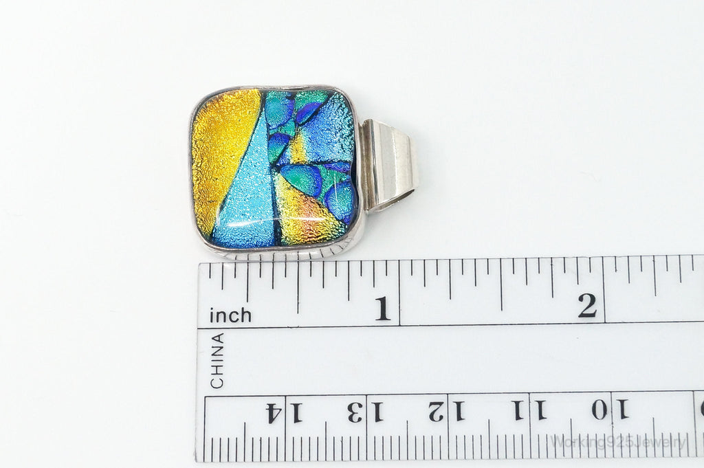 Vintage Large Dichroic Glass Starry Night Theme Sterling Silver Pendant | Jewelry > Necklaces > Pendants | Wiccan Center