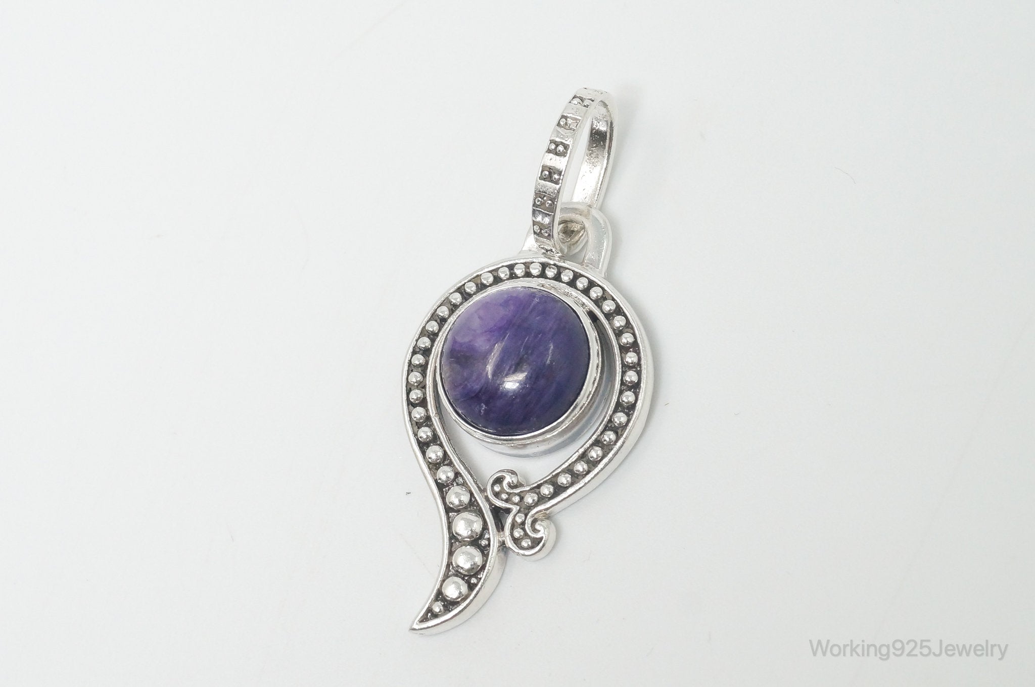 Vintage Art Deco Charoite Sterling Silver Necklace Pendant | Jewelry > Necklaces > Pendants | Wiccan Center