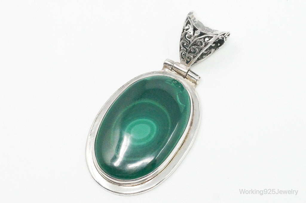 Large Vintage Malachite Sterling Silver Necklace Pendant | Jewelry > Necklaces > Pendants | Wiccan Center
