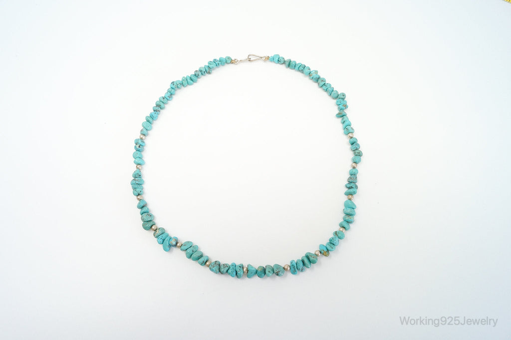 Vintage Native American Unsigned Turquoise Beaded Sterling Silver Necklace | Jewelry > Necklaces > Pendants | Wiccan Center