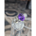 Womens 14K White Gold Platinum Finish Size 6 Ring Amethyst & Diamonds