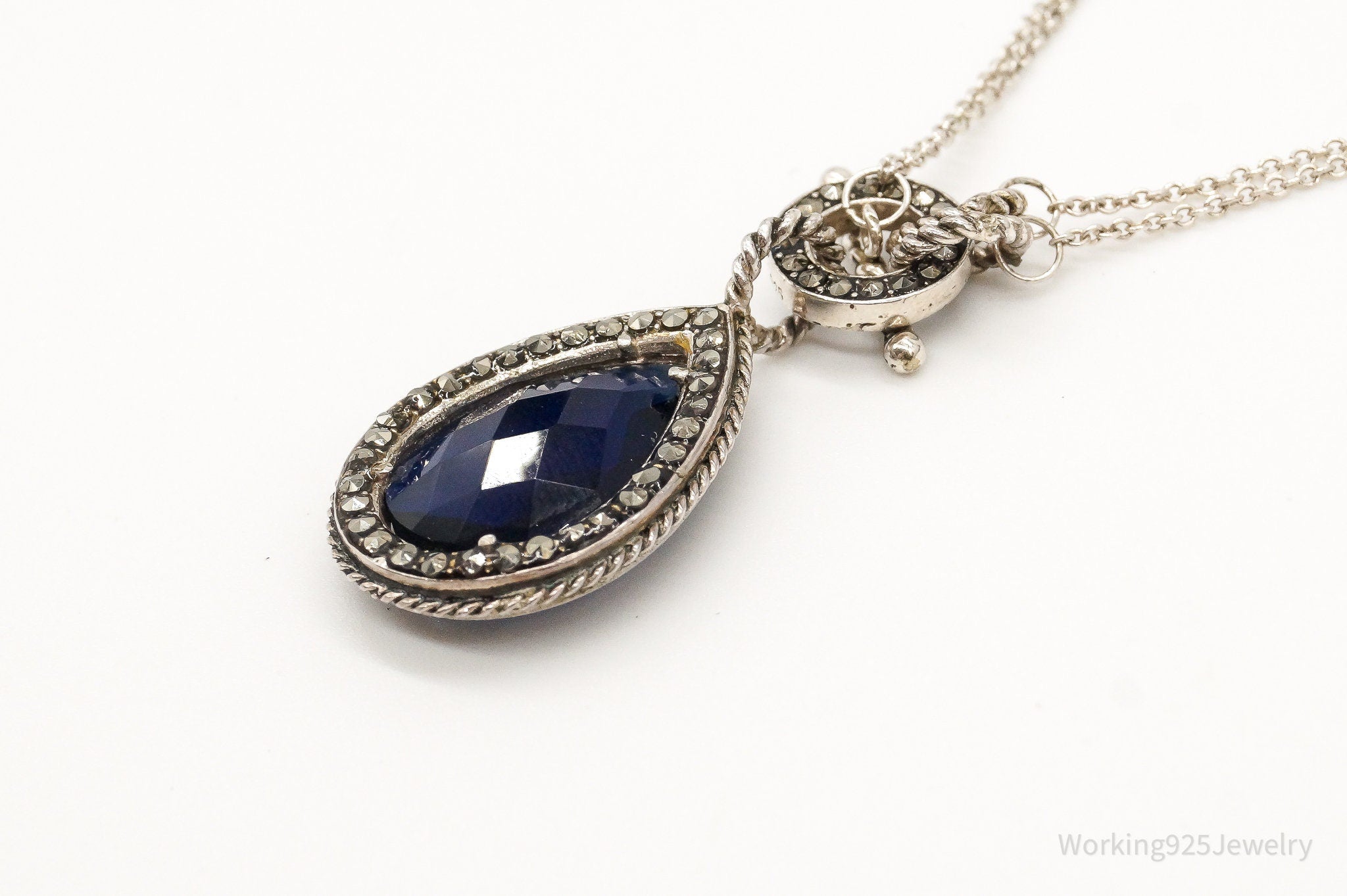 Designer Judith Jack Blue Stone Marcasite Sterling Silver Necklace | Jewelry > Necklaces > Pendants | Wiccan Center